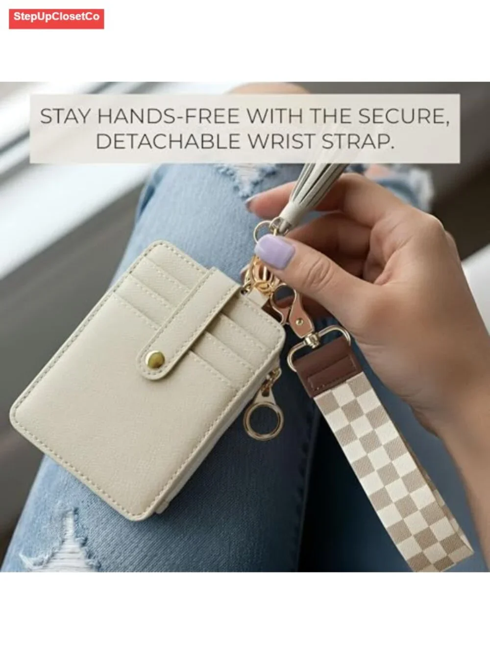 PU Leather Wristlet Keychain Wallet for Women, Slim Zipper Credit Card Holder